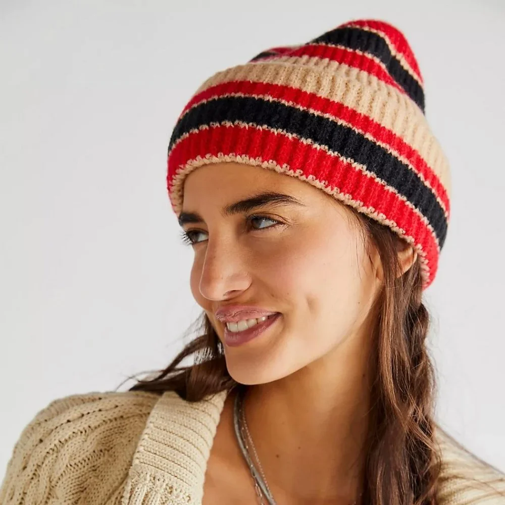 NWOT Free People Varsity Stripe Slouchy Beanie